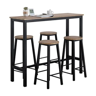 Image de SoBuy OGT22 SCH Set de Table + 4 Tabourets Ensemble Bar Bistrot avec Repose Pieds Mange Debout Haute Cuisine (Noir)
