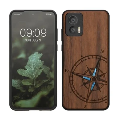 Image de kwmobile Housse Compatible avec Motorola Edge 30 Neo Coque Étui de Protection Rigide Antichoc Cadre en TPU Brun foncé