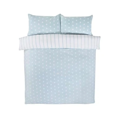 Image de Rapport Home Parure de lit en Microfibre brossée 180 Fils Motif Pois et Rayures Bleu Canard