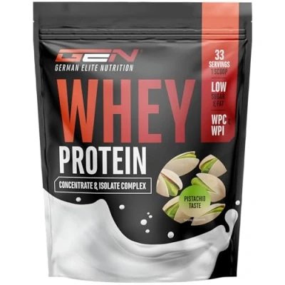 Image de Poudre de protéine whey 1000 g (Pistache) avec part d&#039;isolat jusqu&#039;à 22 par portion soluble instantanée BCAA &amp; EAA
