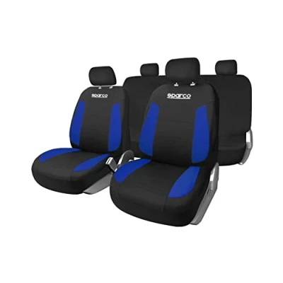 Image de SPARCO STRADA SPCS439BL Couverture de siège noir, Bleu Polyester avant et arrière
