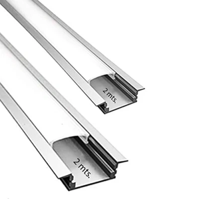 Image de Profilé en aluminium pour bande LED avec diffuseur opaque, lot de 4 mètres à encastrer, barre dissipatrice oméga bandes 2 m, canal support montage, capuchons finaux
