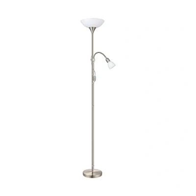 Image de Eglo Lampadaire Up 2, lampe sur pied 2 flammes en acier nickel mat et verre plastique blanc, de salon avec interrupteur, projecteur plafond lecture, prise E27 + E14