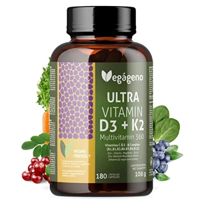 Image de Vitamine D3 et K2 180 Gélules Multivitamines avec Complexes de Vitamines C, E, B, Biotine, Zinc, Sélénium, Sans Additifs
