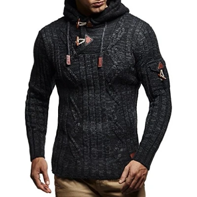 Image de Leif Nelson pour des Hommes Pullover Hoodie Pull à Capuche en Tricot LN5400 Taille XL Noir Anthracite