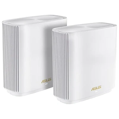 Image de ASUS ZenWiFi XT9 Blanc Pack de 2 Système Wi FI 6 AX Mesh, Tri Bande, 7800 Mbit/s, 530m2, AiProtection avec TrendMicro à Vie, Port WAN/LAN 2,5 Gigabit + 3 Ports LAN Gigabit, AiMesh 90IG0740 MO3B40