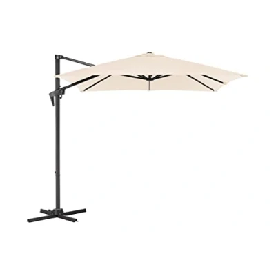 Image de ACAZA Parasol inclinable et déporté avec Manivelle, réglable, Toile de 250x250 cm, carrée, Ecru Blanc