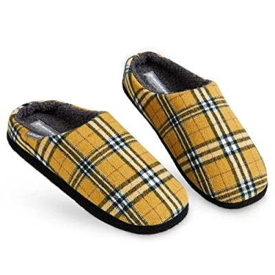 Image de DUNLOP Chaussons Homme Hiver Pantoufles Chaude Confortable Chausson Fourré Mémoire de Forme (Gris/Moutarde, Numeric_43)