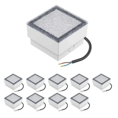 Image de ledscom.de 10 pièces LED pavé encastré de sol CUS pour l&#039;extérieur, IP67, carré, x 10cm, blanc chaud