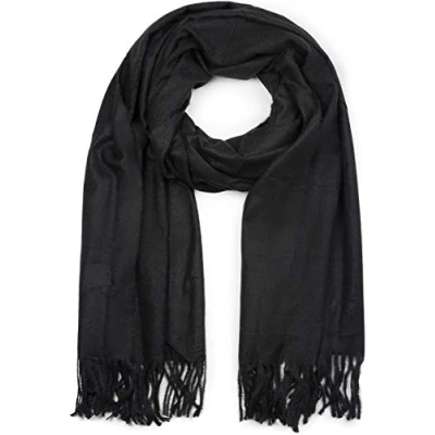 Image de styleBREAKER Écharpe unie douce avec des franges, châle d&#039;hiver, étole, foulard, unisexe 01017104, couleur:Noir
