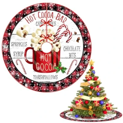 Image de Jupe de Sapin Noel Rouge,Cache Pied Rond Doux,76 cm Noël,Tapis en Polyester Cache Sapin,Christmas Tree Skirt pour Arbre Decoration