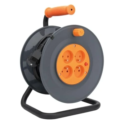 Image de Zenitech Enrouleur 4 prises HO5VV F 3G1mm² 25m + coupe circuit, Noir/Orange