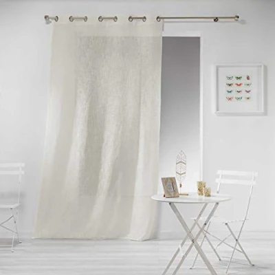 Image de Douceur d&#039;Intérieur Haltona Panneau A Oeillets Effet Lin Tisse Polyester, Naturel, 240x140 cm