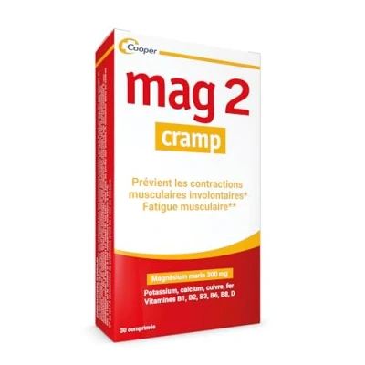 Image de MAG 2 Cramp à base de magnésium marin, calcium, fer, potassium, cuivre complément alimentaire 30 comprimés