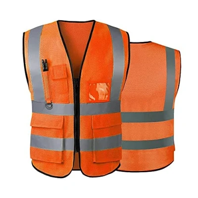 Image de Gilet de sécurité réfléchissant haute visibilité avec poches zippées sur le devant Conforme aux normes ANSI/ISEA