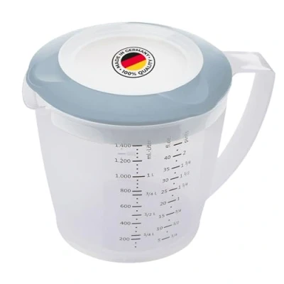 Image de Westmark Gobelet Mélangeur/Doseur avec Protection Contre les Éclaboussures, Couvercle et Bec Verseur, en Plastique, Capacité: 1,4 L, Helena, Transparent/Bleu, 3105227B