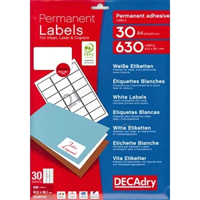 Image de Apli DECAdry Pochette de 630 Etiquettes multi usage 63,5 x 38,1 mm Blanc