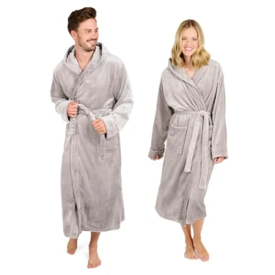 Image de Blumtal Pape de bain femmes et hommes peignoir en polaire doux moelleux avec capuche &amp; poches avant pratiques, certifié Oeko TEX®, taille L, couleur gris