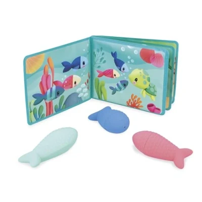 Image de Janod Livre de Bain Interactif avec 3 Jouets Aspergeurs Inclus 1 + gicleurs Développe la Motricité Fine Nettoyage Facile Dès 10 Mois J04733