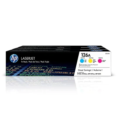 Image de HP 126A CF341A pack de 3, toners d&#039;origine, imprimantes LaserJet Pro, cyan, magenta, jaune
