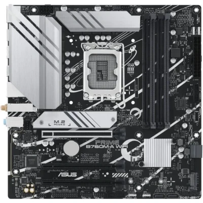 Image de ASUS PRIME B760M A WIFI Carte mère Intel B760 LGA 1700 Micro ATX (PCIe 4.0, DDR5, 2 x M.2, Realtek 2.5Gb Ethernet, Wi Fi 6, DisplayPort, HDMI, SATA 6 Gb/s, USB 3.2 Gen 2, Aura Sync RGB)
