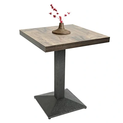 Image de Table de Bar, à Manger, carrée, 60 * 75cm, Style Industriel, Planche Bois + Pieds en Fer, Charge maximale 120KG