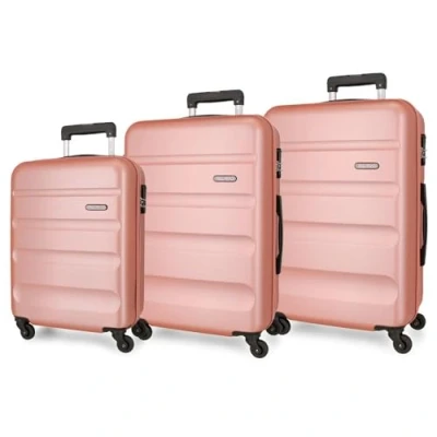 Image de Roll Road Flex Valise rigide fabriquée en ABS, un matériau, fermeture à combinaison latérale, 4 roues doubles, bagage main, intérieur pratique avec compartiment, nude, Talla única, Lot de 3 valises