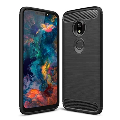 Image de SCL Coque pour Moto G7 Power Coque, Texture en Fibre de Carbone Brossée, Technologie Anti Rayures et D&#039;absorption Chocs Noir