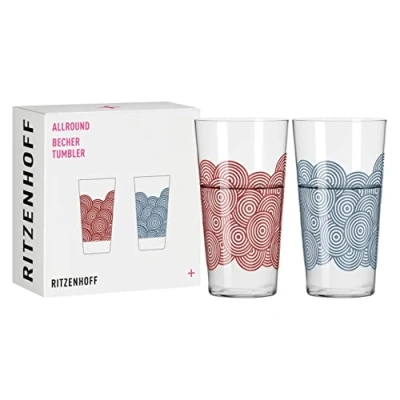 Image de Ritzenhoff 3861003 Lot de 2 gobelets universels 400 ml Série Allround n 3 avec motif assorti Fabriqué en Allemagne, Bleu/Rouge