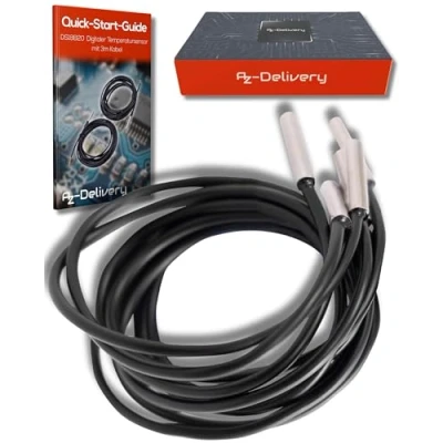 Image de AZDelivery 2 x Câble de 3 Mètres DS18B20 Sonde Température Numérique Étanche en Acier Inoxydable Compatible avec Arduino et Raspberry Pi incluant Un E Book!