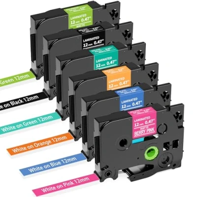 Image de MarkField 6x Compatible Ruban Remplacement pour Brother P Touch TZ TZe 12mm x 8m 0,47 laminés étiquette PT H105 H101C H110 H200 H100LB/R 1000 1010 1080 D200 D400 E100 P300BT Cube