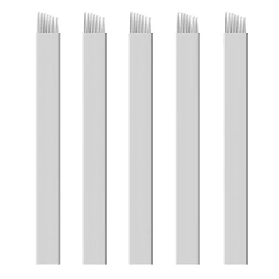 Image de Xiaoyu 50PCS aiguilles de microblade, maquillage permanent manuel lame à sourcils biseau pour les stylos tatouage des sourcils, blanc, 7 épingles