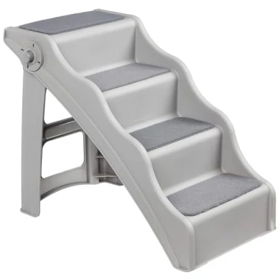 Image de Amazon Basics Escalier pliable pour chiens et chats, Gris, 37,1 x 57,8 49,5 cm