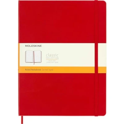 Image de Moleskine Carnet de Notes Classic Lignées, Journal Couverture Rigide et Fermeture Elastique, Format XL 19 x 25 cm, 192 pages, Couleur Rouge Ecarlate,