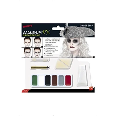 Image de Smiffys Kit maquillage vaisseau fantôme, fard vert, blanc, marron, gris et rouge, crayon noir, applicateur 2 éponges