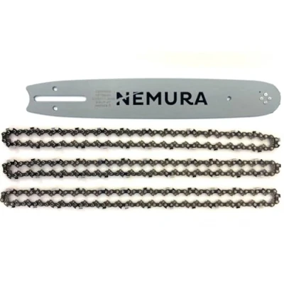 Image de Nemura Guide de 30 cm et Lot 3 Chaînes tronçonneuse 45 Maillons Entraîneurs Pas 3/8 LP Jauge 0.50 (1,3mm) Pièces Détachées qualité professionnelle pour Outillage Marque Française