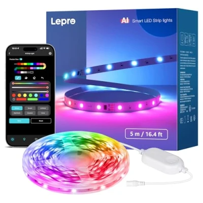Image de Lepro S1 IA Ruban LED Connecté 5M, Éclairage généré par LLM, Bande Gaming Wifi MagicColor App Contrôle, Compatible avec Alexa et Google Assistant, Sync Musique pour Maison Chambre Fête