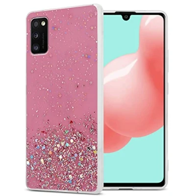 Image de cadorabo Etui Compatible avec Le Samsung Galaxy A41 en Rose Paillettes Housse de Protection Silicone TPU Flexible Scintillantes Ultra Slim Back Case