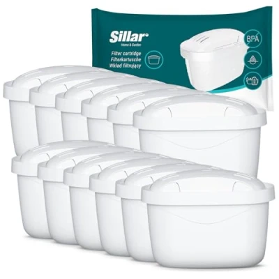 Image de Sillar Cartouche de Filtre à Eau Compatible avec Brita Maxtra Charbon Actif et Résine échangeuse D&#039;ions, Cartouches 12 Pièces