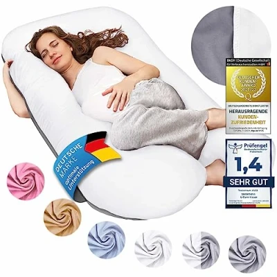Image de SMOOTHY oreillers de Grossesse, latéraux, positionnement, pour bébé et d&#039;allaitement en Forme U Housse 100% Coton (Junior XL, 120 x 70 cm, Duo)