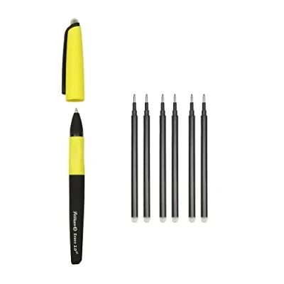 Image de Pelikan Erase 2.0 Stylo Roller Effacable Ergonomique Encre Noire pour Droitier et Gaucher École Rechargeable, 6 recharges incluses