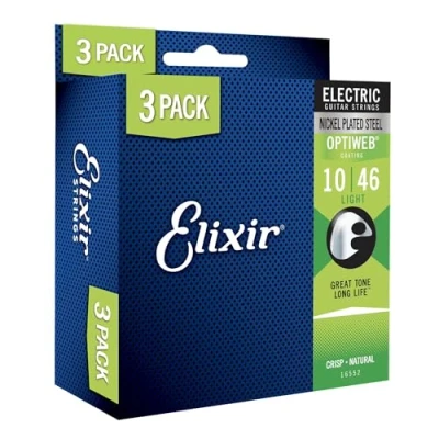 Image de Elixir Strings, Cordes pour Guitare électrique en Acier plaqué Nickel, avec revêtement OPTIWEB Pack de 3 jeux, Light 10 46