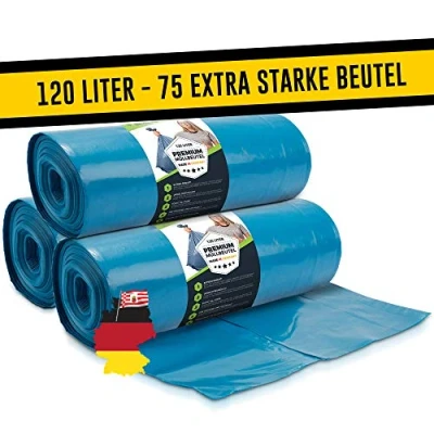 Image de Sacs poubelle 120L Bleu 3 Rouleaux 75 pièces Extrêmement résistant à la déchirure XXL Type 100 Extra Sac 120 L 70 µ 700x1100 mm LDPE
