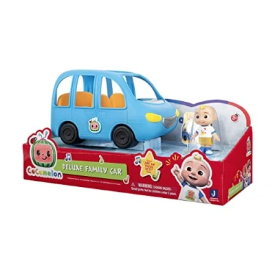 Image de Bandai CoComelon Voiture familiale musicale Véhicule qui joue la chanson &quot;Are we there yet&quot; (en anglais) et 1 figurines 7 cm : JJ, TomTom, YoYo, Maman, Papa WT0104
