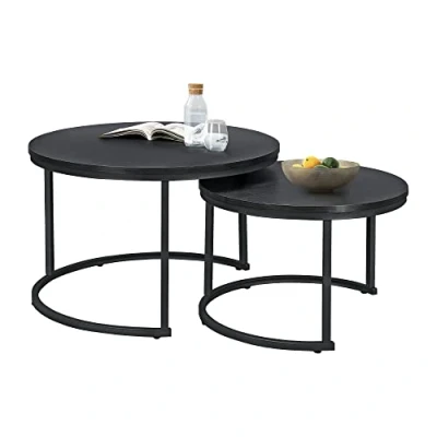 Image de [en.casa] Set de 2 Tables Basses Rondes Gigognes Tailles Différentes Table d&#039;Appoint Bout Canapé Design Intemporel Panneaux Particules Acier Laqué Noir