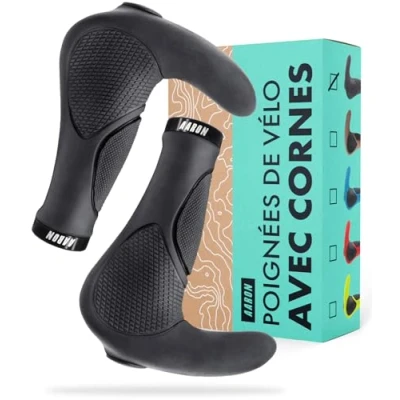 Image de AARON Poignées de vélo ergonomiques Horn avec Rembourrage amortissant en Gel/en Caoutchouc antidérapant pour électrique/VTC/VTT/vélo Ville/Autre Noir
