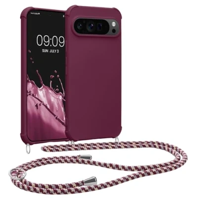 Image de kwmobile Coque Collier Compatible avec Google Pixel 9 Pro XL Housse en Silicone Bordeaux Violet