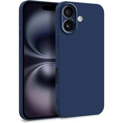Image de MyGadget Coque pour iPhone 16 Case TPU Souple &amp; Soft [ Doublure Microfibre ] Cover Protection Extra Fine Légère Bleu Foncé