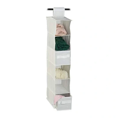 Image de Relaxdays Etagère à Suspendre en Tissu, 6 Compartiments, 2 tiroirs, pour Dressing, HLP: env. 82 x 14,5 30 cm, Blanc