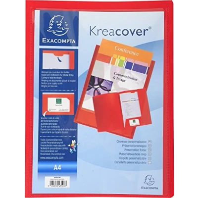 Image de Exacompta Réf. 43503E 1 chemise de présentation Kreacover en polypropylène souple avec pochette cristal transparente pour personnaliser la 1ère couverture couleur rouge